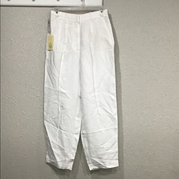 NWT Aritzia Wilfred Carrot Linen Pants White Sz 4 High Waist Trousers Minimalist - Picture 3 of 7